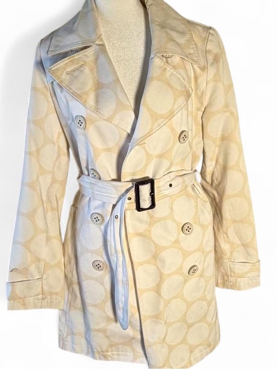 Jackets & Blazers - Merona cream and white Polka Dot trench coat with belt- small